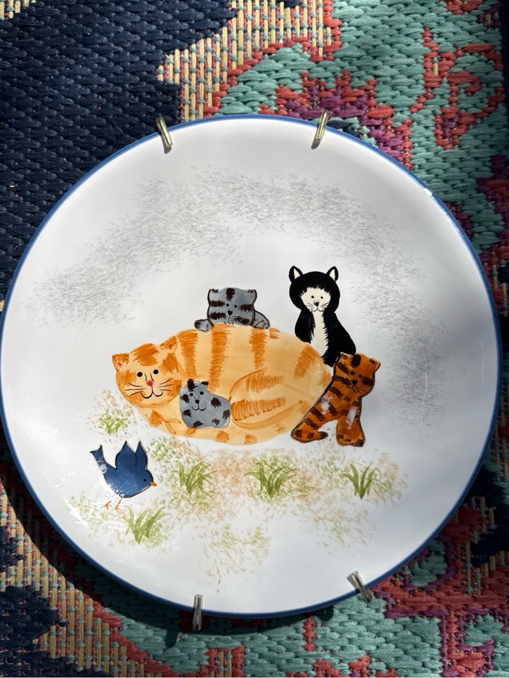Karen De Alwis Creatively Yours Cat Kitten Hand Painted Plate 10" & wall hanger